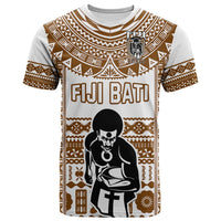 Custom Text And Number Fiji Rugby T Shirt Pacific The Bati Brown Fijian Tapa - Wonder Print Shop