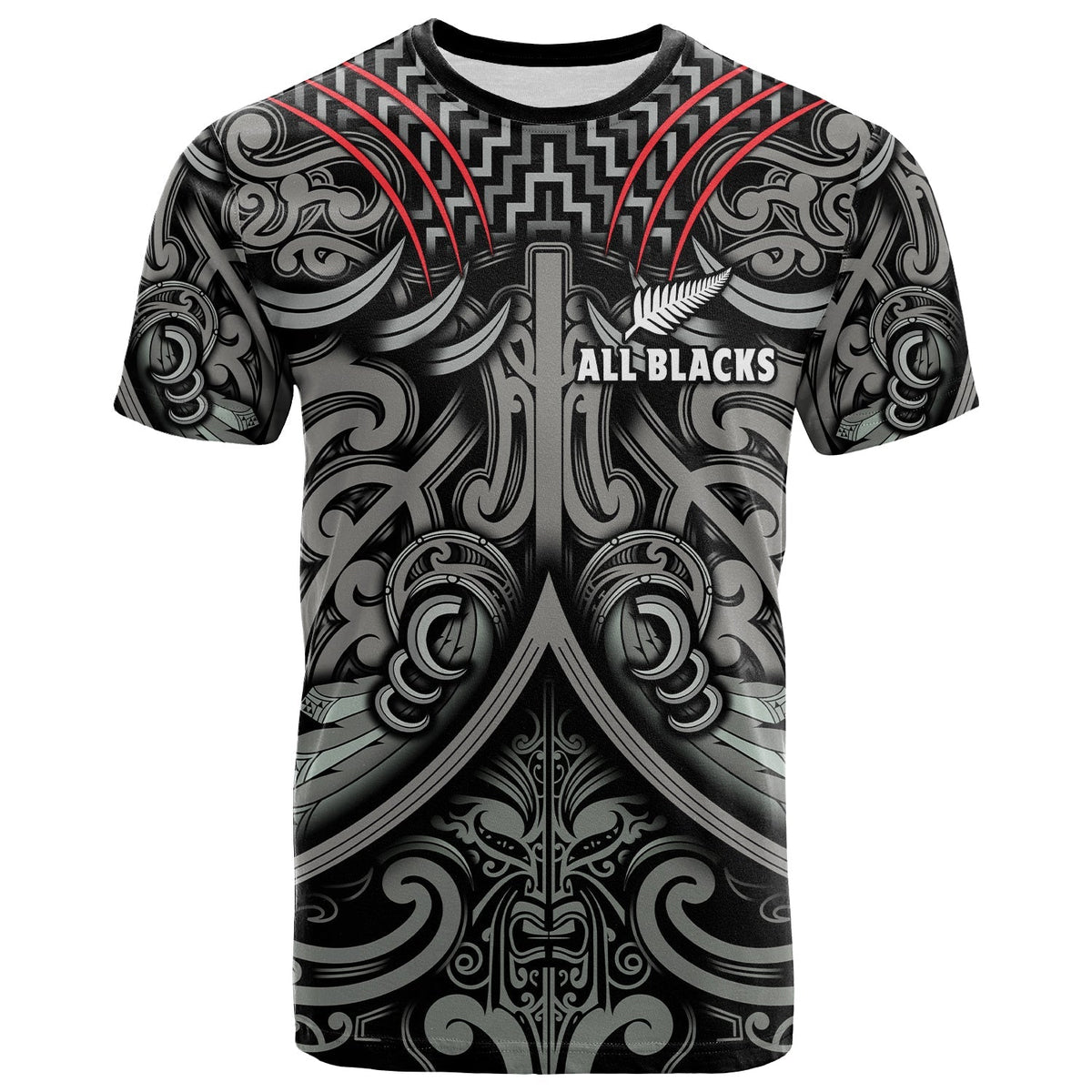 New Zealand Silver Fern Rugby T Shirt All Black NZ Maori Pattern LT13 - Wonder Print Shop