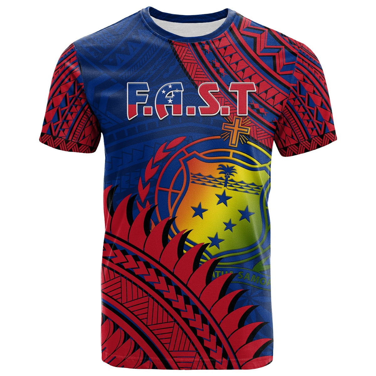 Custom F.A.S.T Samoa T Shirt Samoan Coat Of Arms Polynesian Pattern - Wonder Print Shop