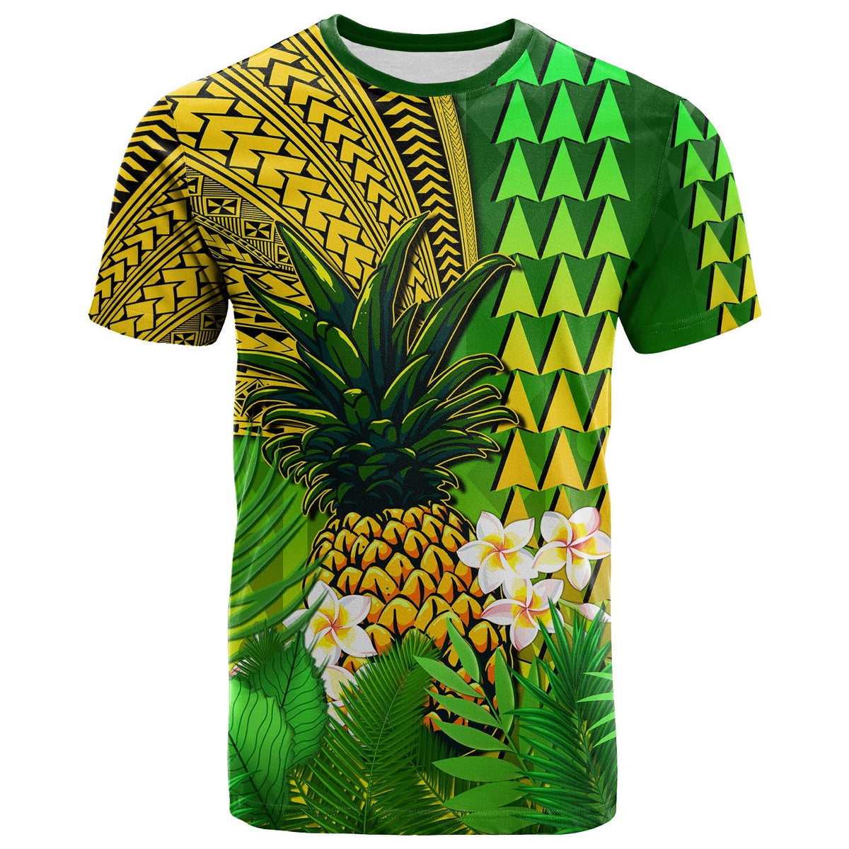 Custom Hawaii Pineapple T Shirt Plumeria Frangipani Mix Tribal Pattern LT13 - Wonder Print Shop
