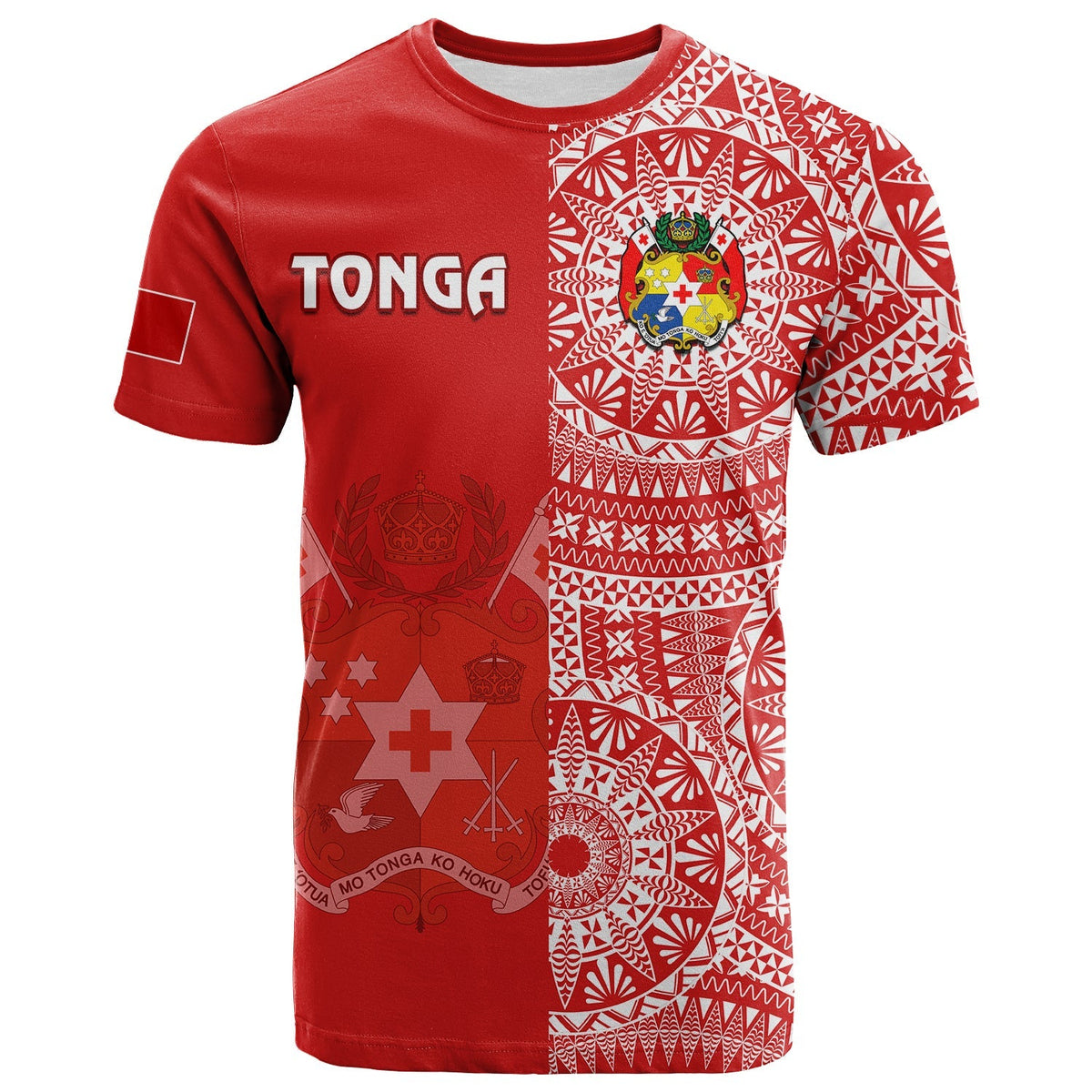 Custom Text And Number Tonga T Shirt Tongan Coat Of Arms Ngatu Pattern - Wonder Print Shop