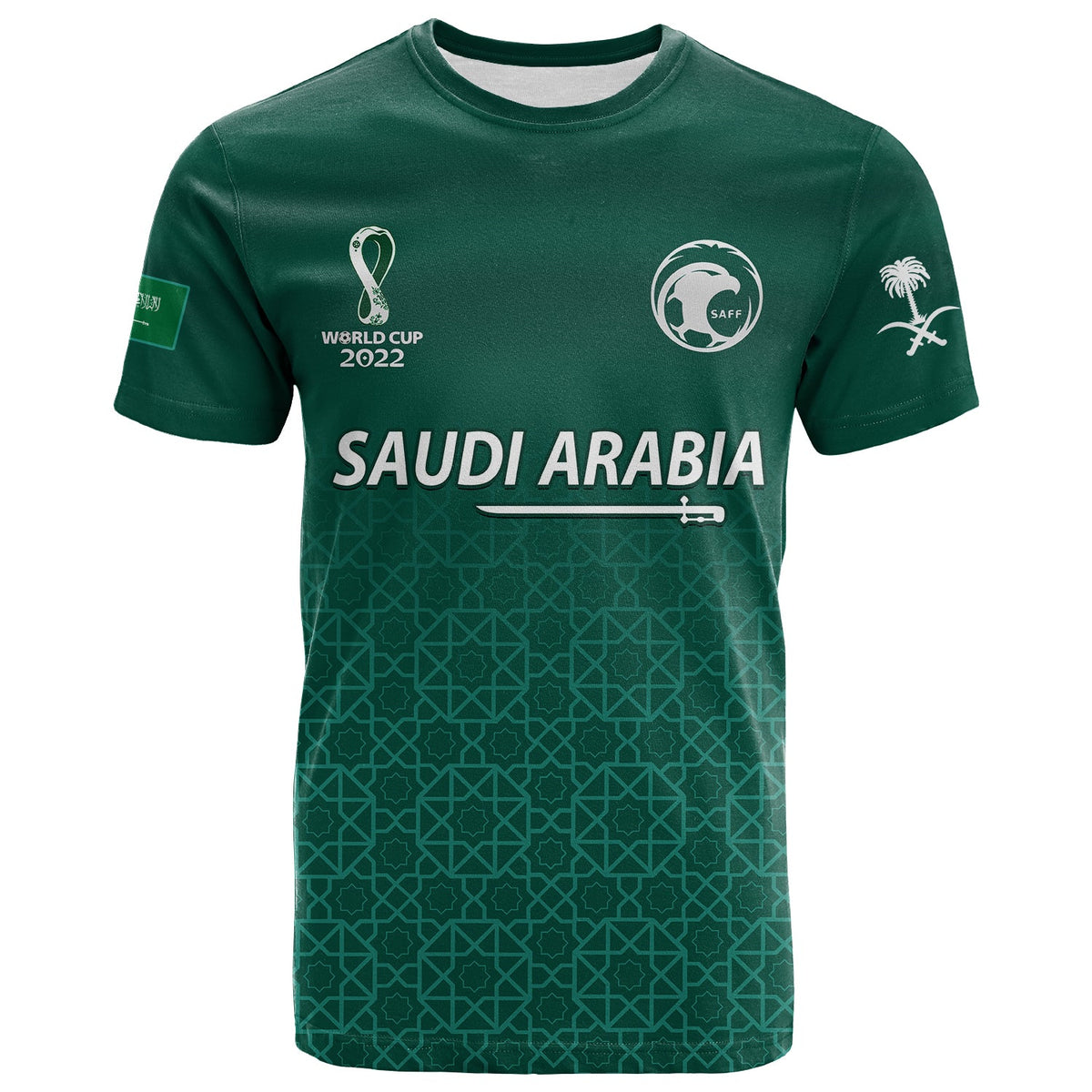 Saudi Arabia FootbT Shirt KSA Swords Pattern Saudi Green Champions LT13 - Wonder Print Shop