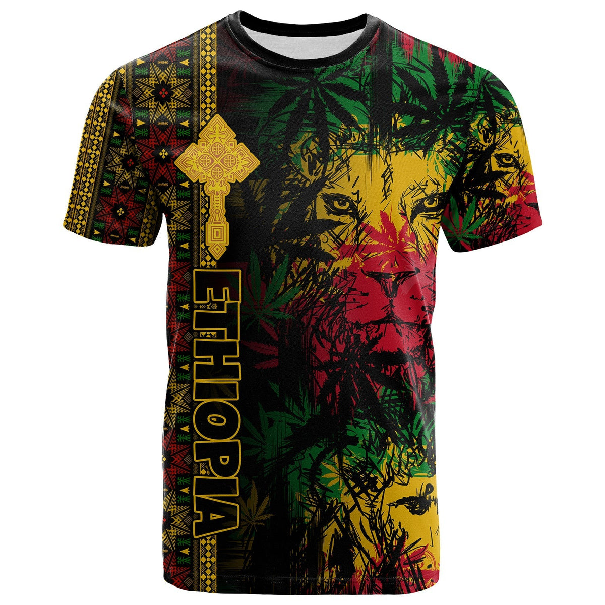 Ethiopia Lion Reggae T Shirt Ethiopian Cross LT13 - Wonder Print Shop