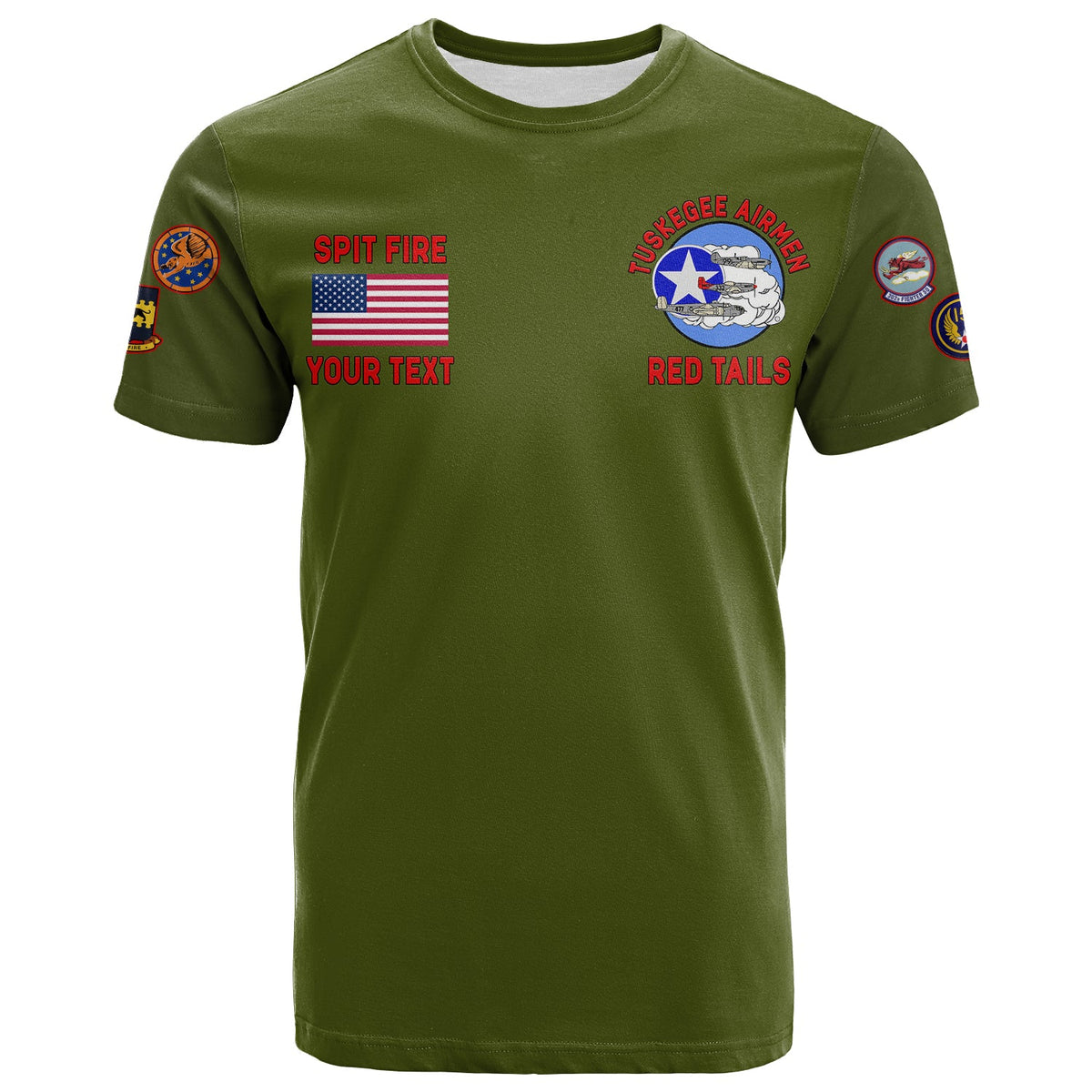 Custom Tuskegee Airmen T Shirt US Military Army Green Red Tails LT13 - Wonder Print Shop