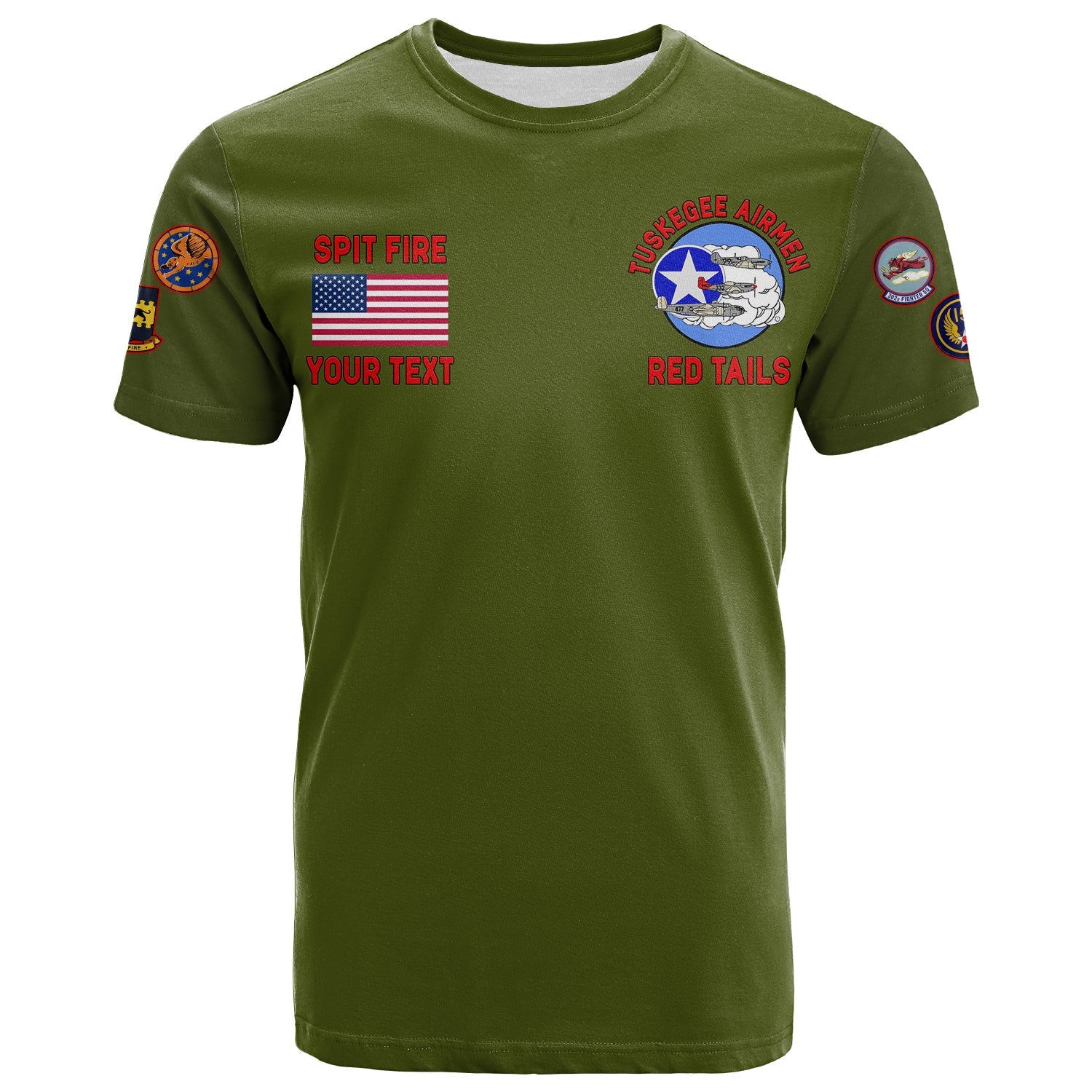 Custom Tuskegee Airmen T Shirt US Military Army Green Red Tails LT13 - Wonder Print Shop