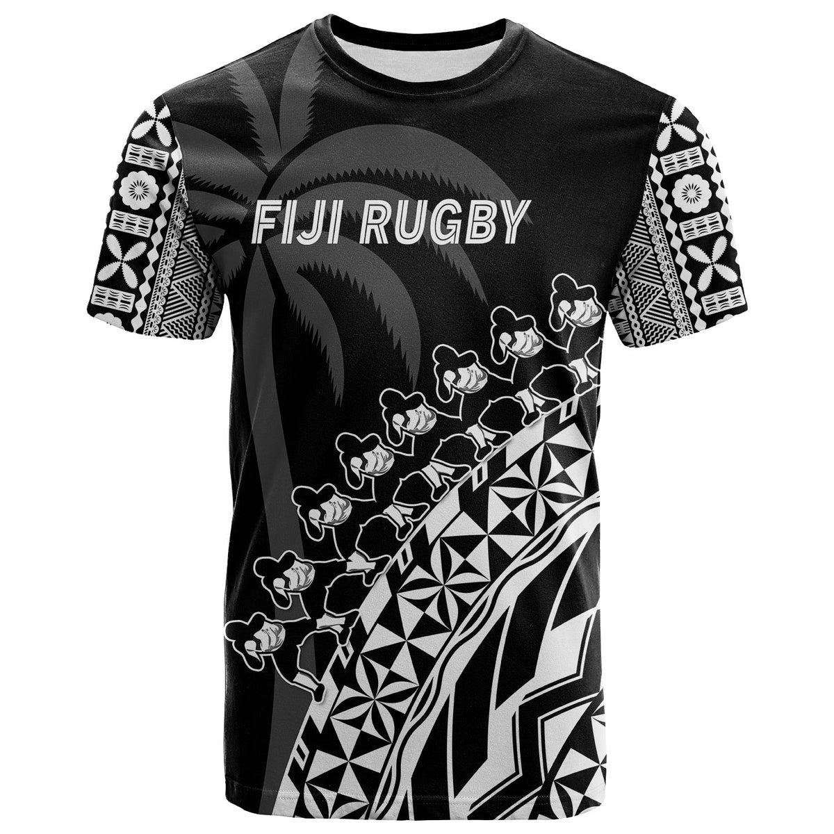 Custom Text And Number Fiji Rugby T Shirt Fijian Cibi Dance Tapa Pattern Black - Wonder Print Shop