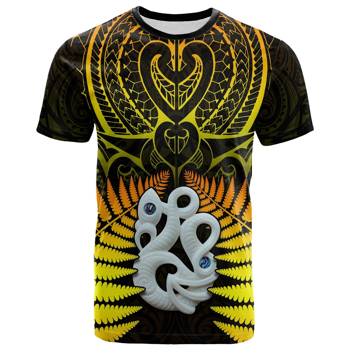 Aotearoa Fern T Shirt New Zealand Hei Tiki Gold Style LT13 - Wonder Print Shop