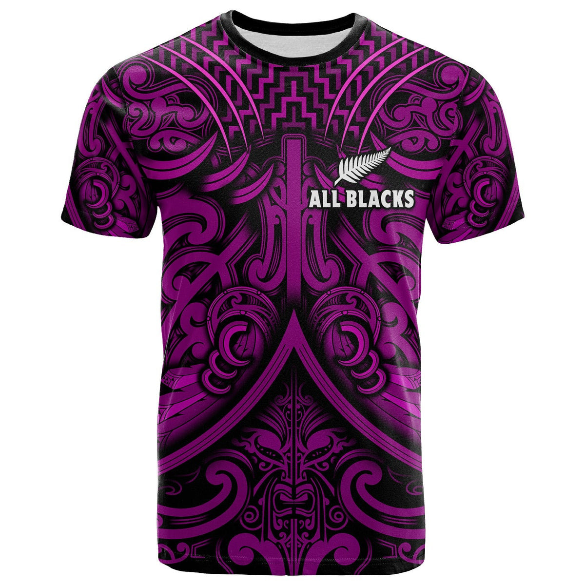 Custom Text and Number New Zealand Silver Fern Rugby T Shirt All Black Purple NZ Maori Pattern LT13 - Wonder Print Shop