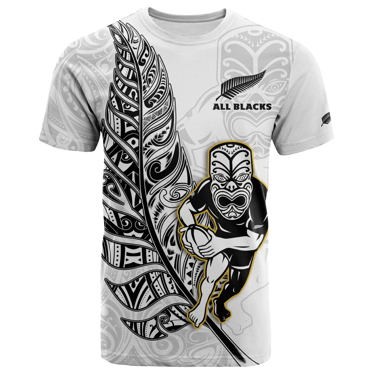 Custom Text And Number New Zealand 2022 Rugby T Shirt All Black Silver Fern Maori Pattern Version White - Wonder Print Shop
