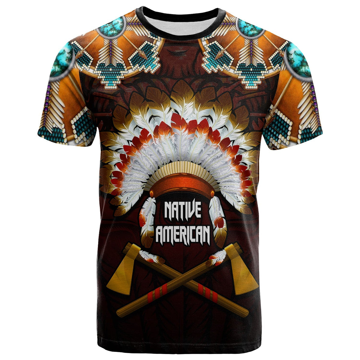 The First Americans T Shirt Indian Headdress With Skull LT13 - Wonder Print Shop