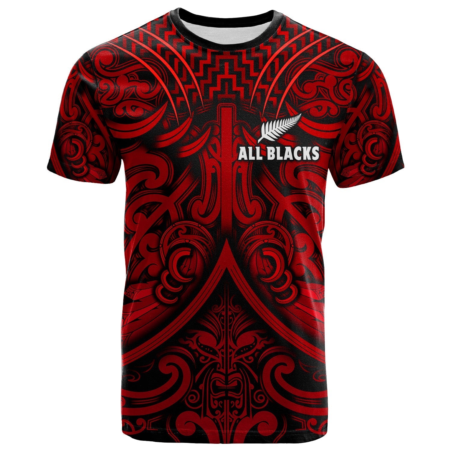 New Zealand Silver Fern Rugby T Shirt All Black Red NZ Maori Pattern LT13 - Wonder Print Shop