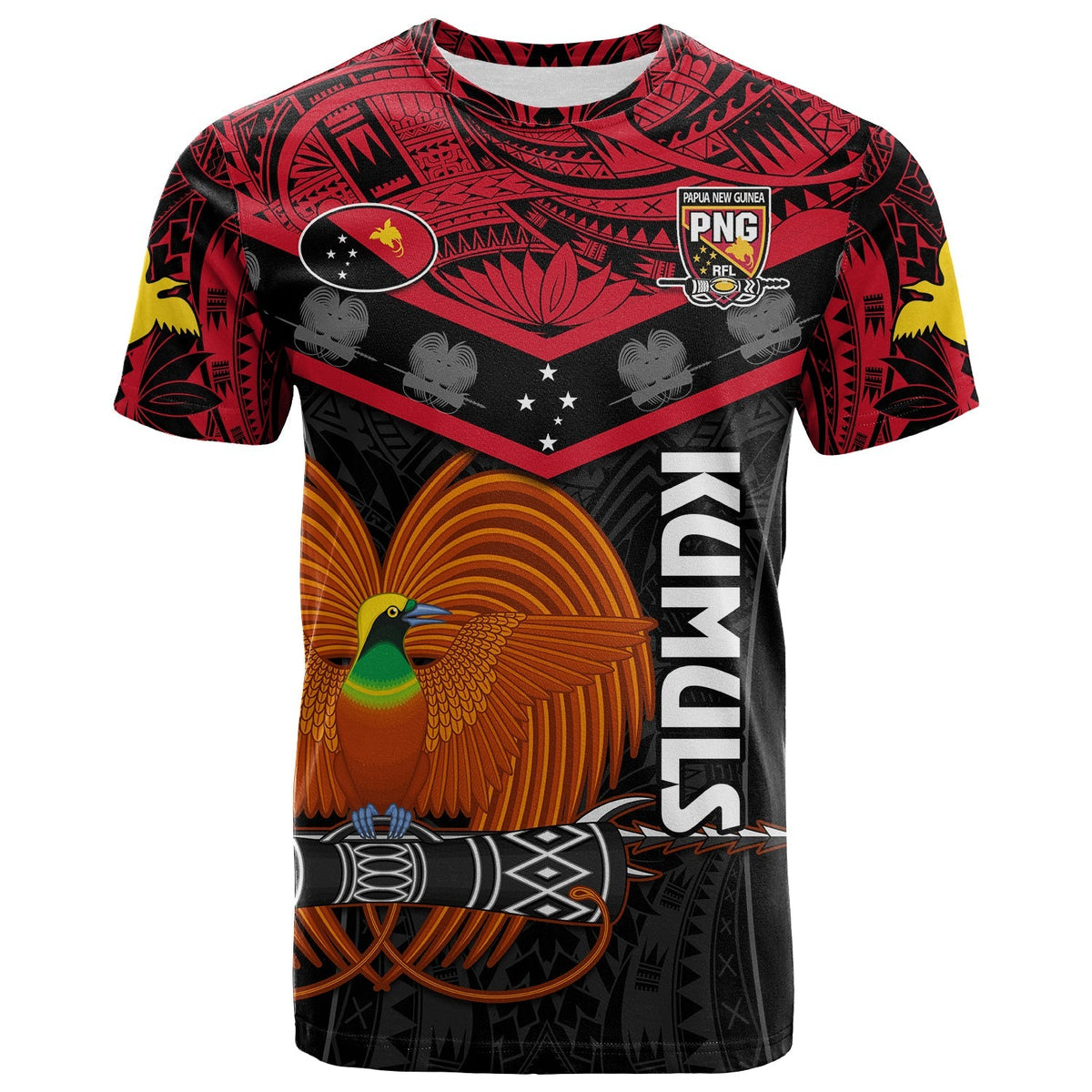 Papua New Guinea Rugby T Shirt PNG Kumuls Bird Of Paradise Black - Wonder Print Shop