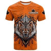 Canada Maple Leaf T Shirt Orange Haida Wolf LT13 - Wonder Print Shop