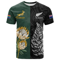 South Africa Protea and New Zealand Fern T Shirt Rugby Go Springboks vs All Black LT13 - Wonder Print Shop