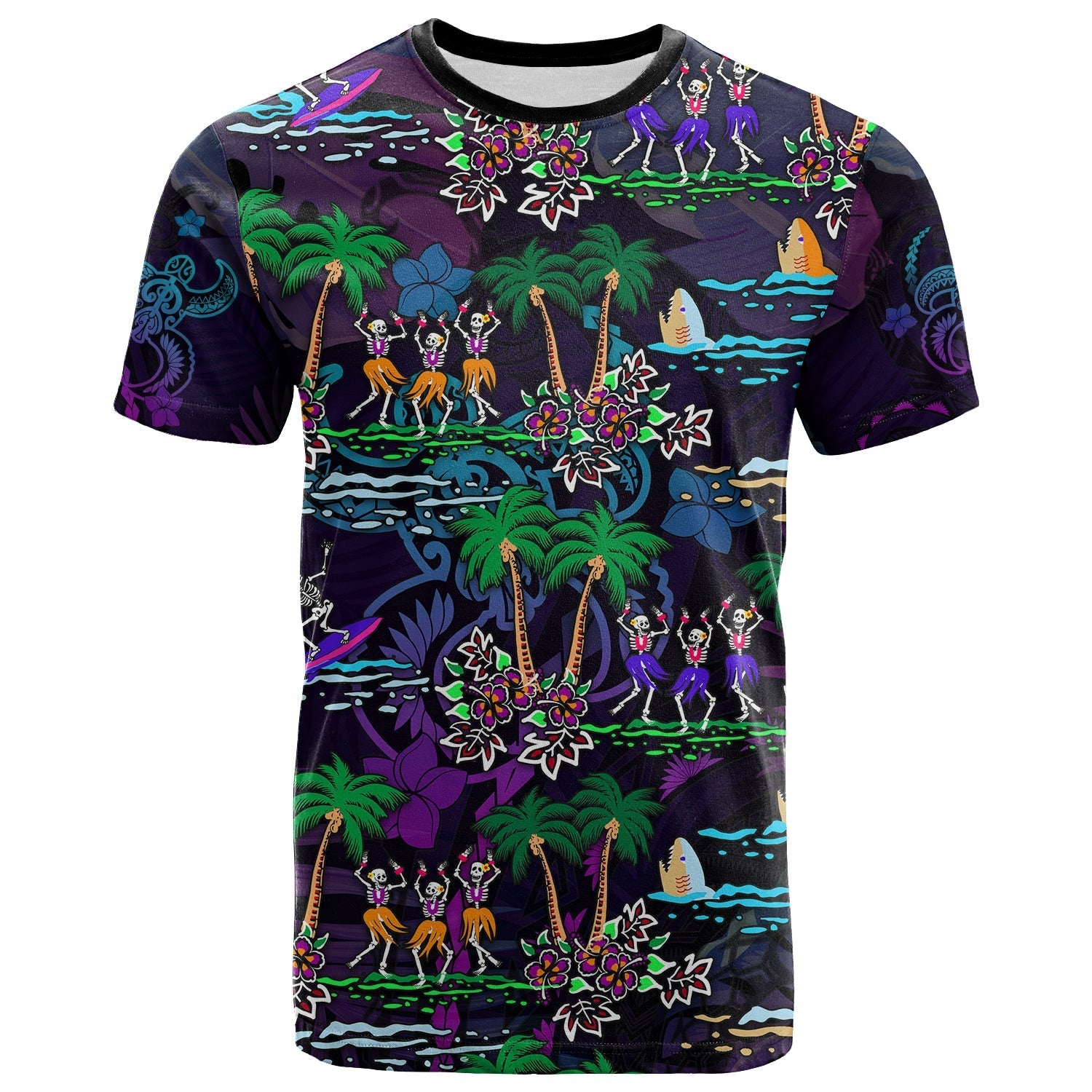 Hawaii Skeleton Dancing T Shirt Halloween Hawaiian Turtle LT13 - Wonder Print Shop