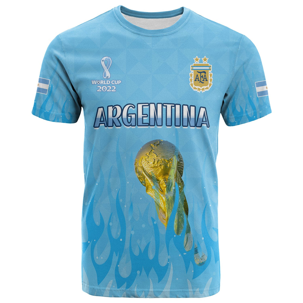 Custom Argentina Football T Shirt Vamos Sky Champions World Cup Fire LT13 - Wonder Print Shop