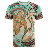 Hawaii T Shirt Polynesian Shark And Sea Turtle Dreamy Turquoise Artsy - Wonder Print Shop