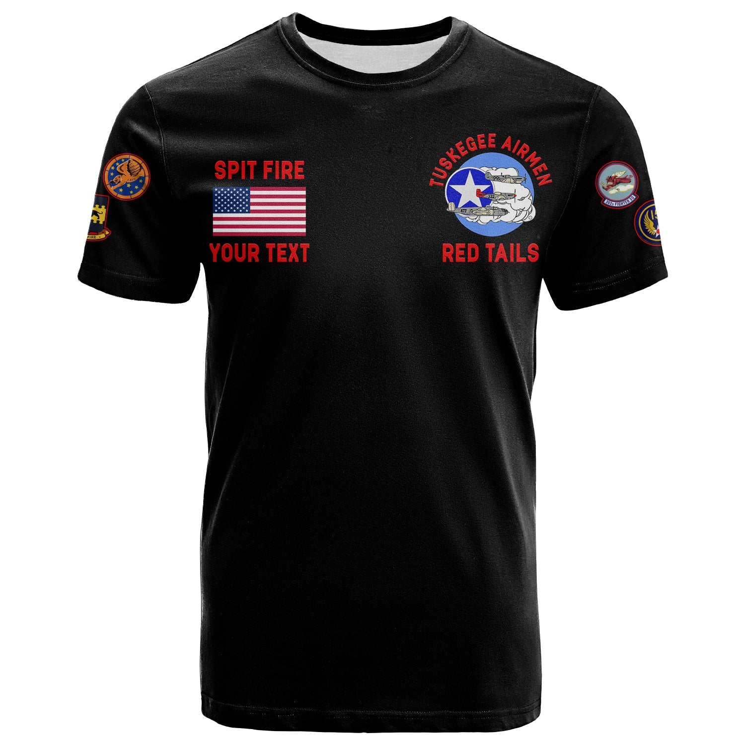 Custom Tuskegee Airmen T Shirt US Military Black Red Tails LT13 - Wonder Print Shop