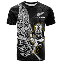 Custom Text And Number New Zealand 2022 Rugby T Shirt All Black Silver Fern Maori Pattern Version Black - Wonder Print Shop