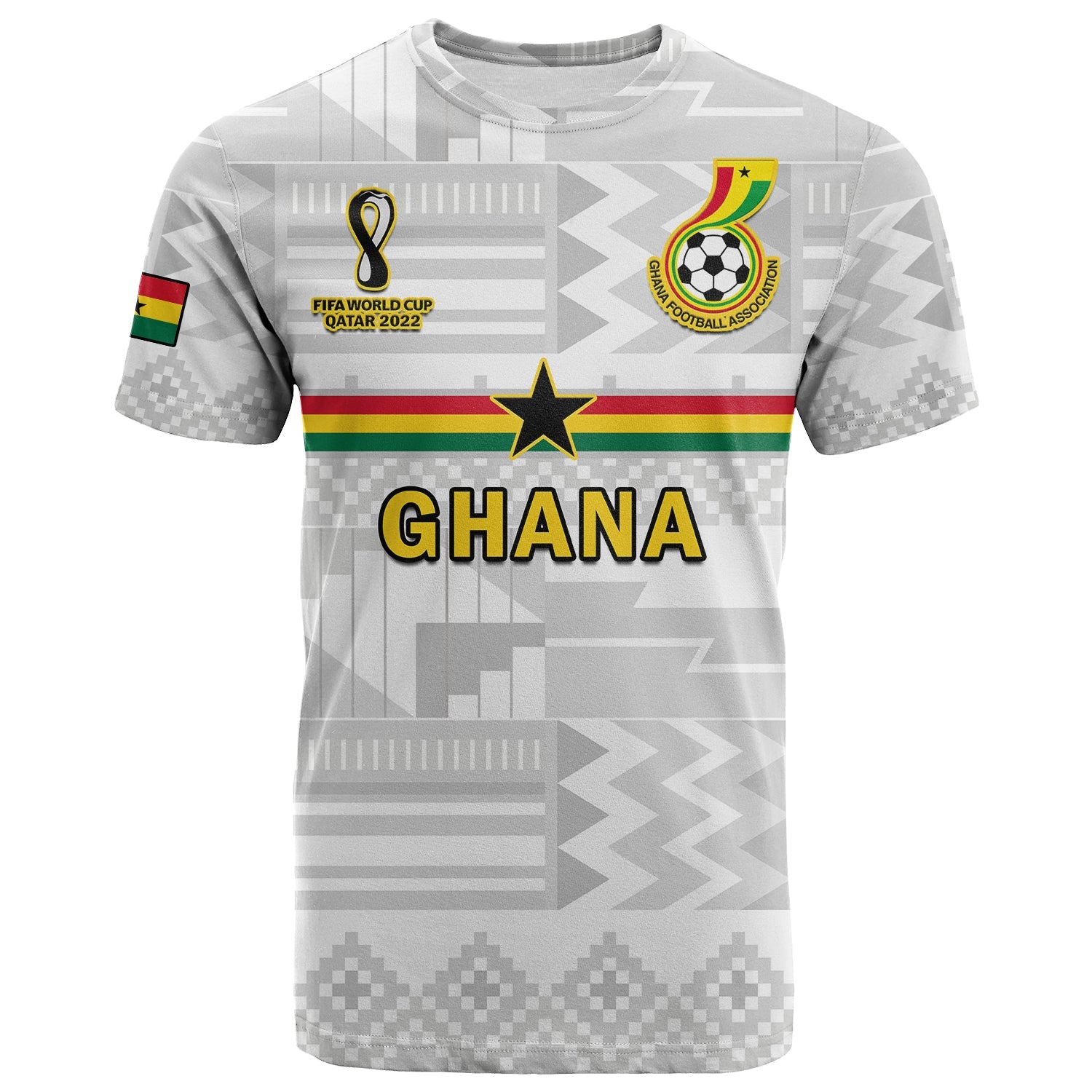 Custom Ghana Football T Shirt Black Stars Kente World Cup 2022 White - Wonder Print Shop