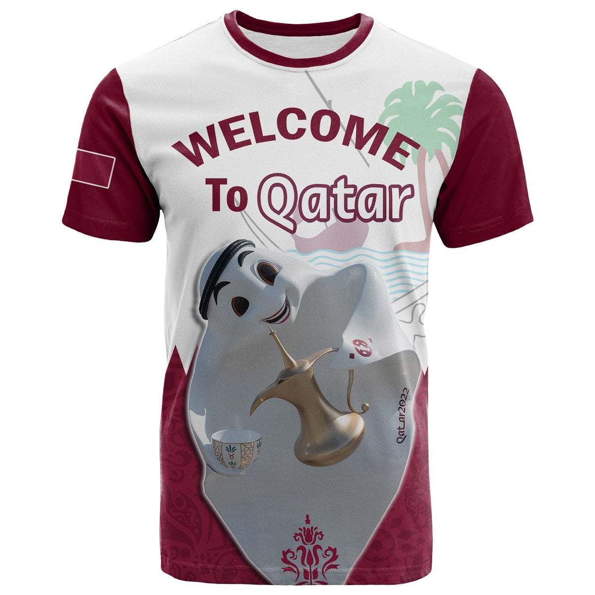 Custom Qatar T Shirt Laeeb Mascot World Cup 2022 Welcome To Qatari - Wonder Print Shop