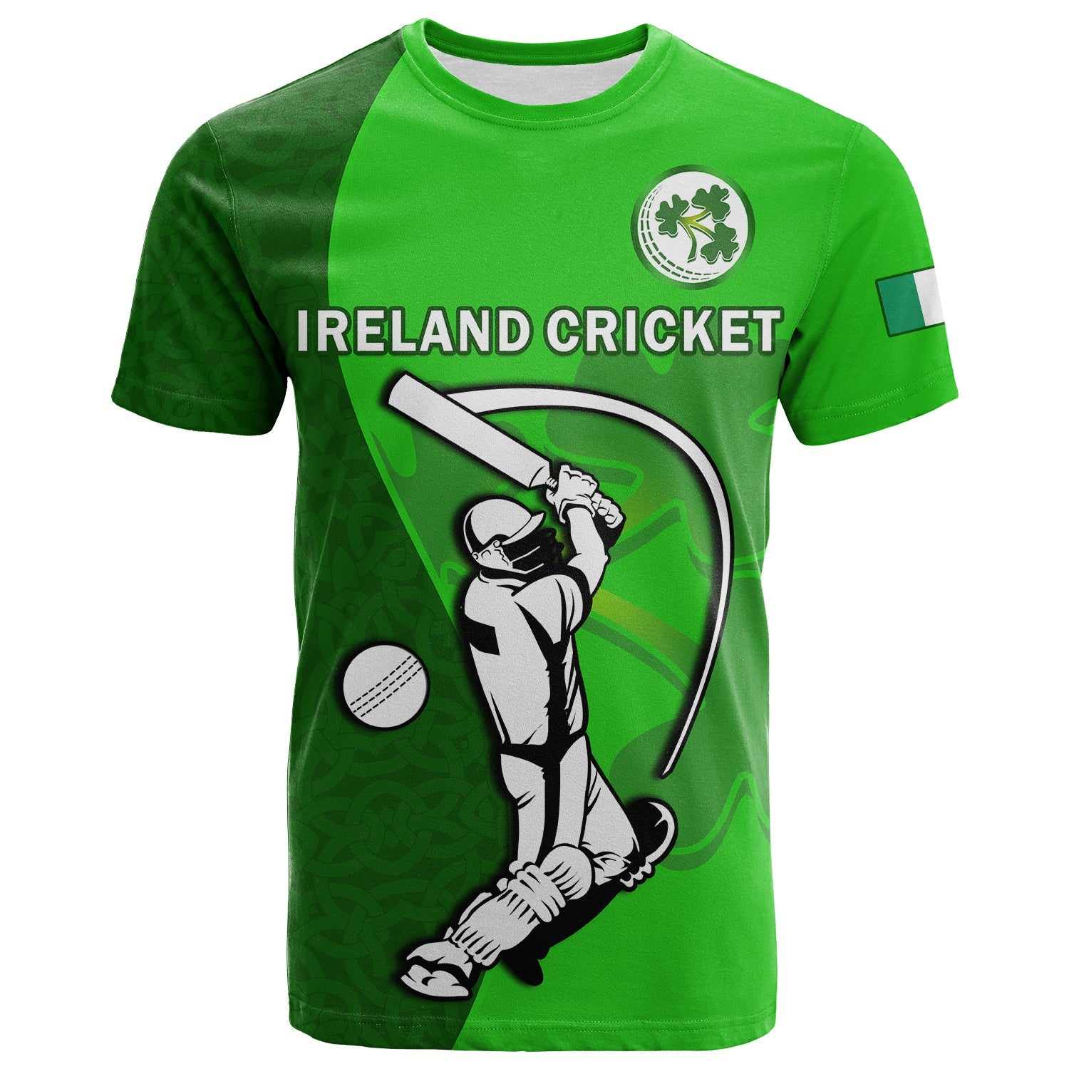 Ireland Cricket T Shirt Irish Flag Celtic Cross Sporty Style - Wonder Print Shop