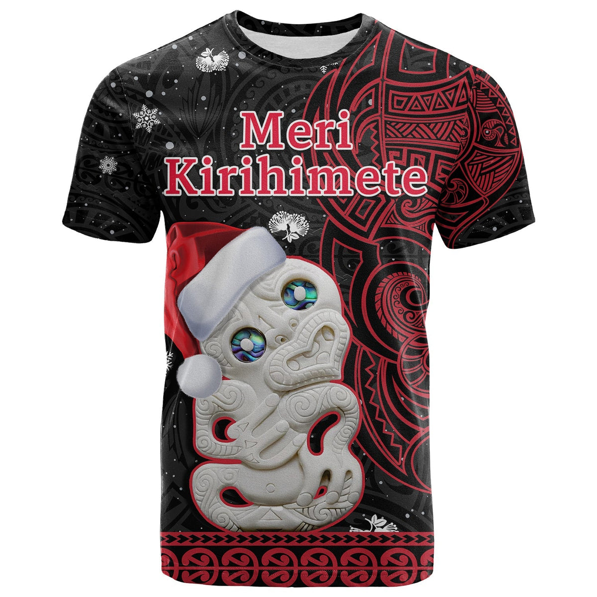 New Zealand Christmas T Shirt Hei Tiki Red Pohutukawa Meri Kirihimete - Wonder Print Shop