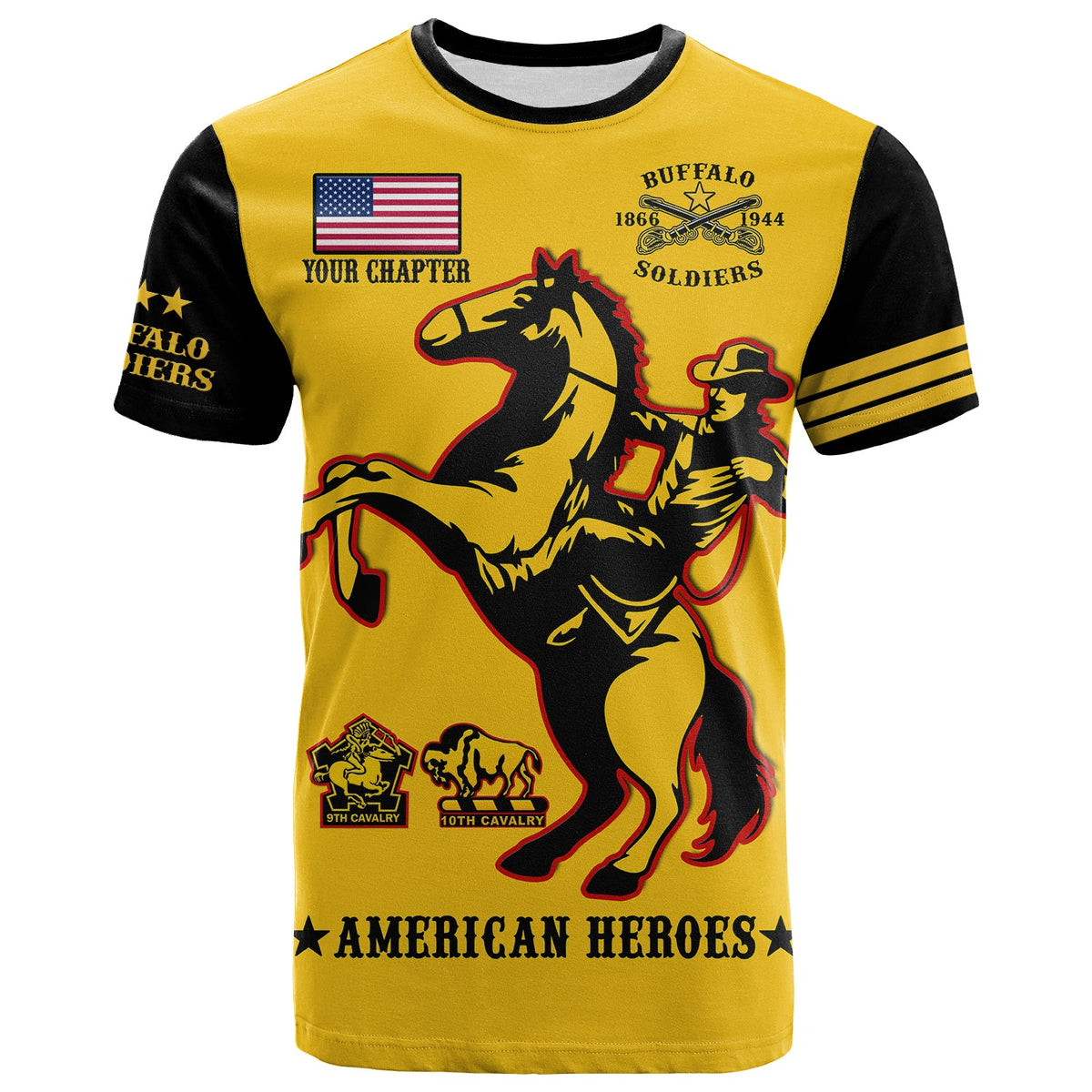 (Custom Text And Chapter) Buffalo Soldiers T Shirt BSMC United States Army Yellow - Wonder Print Shop