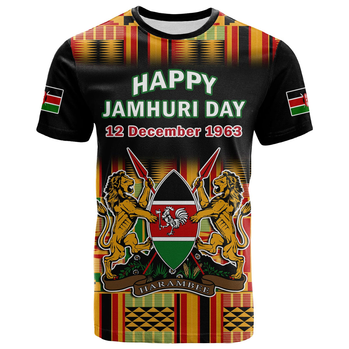 Custom Kenya T Shirt Happy Jamhuri Day Kenyan Pattern - Wonder Print Shop
