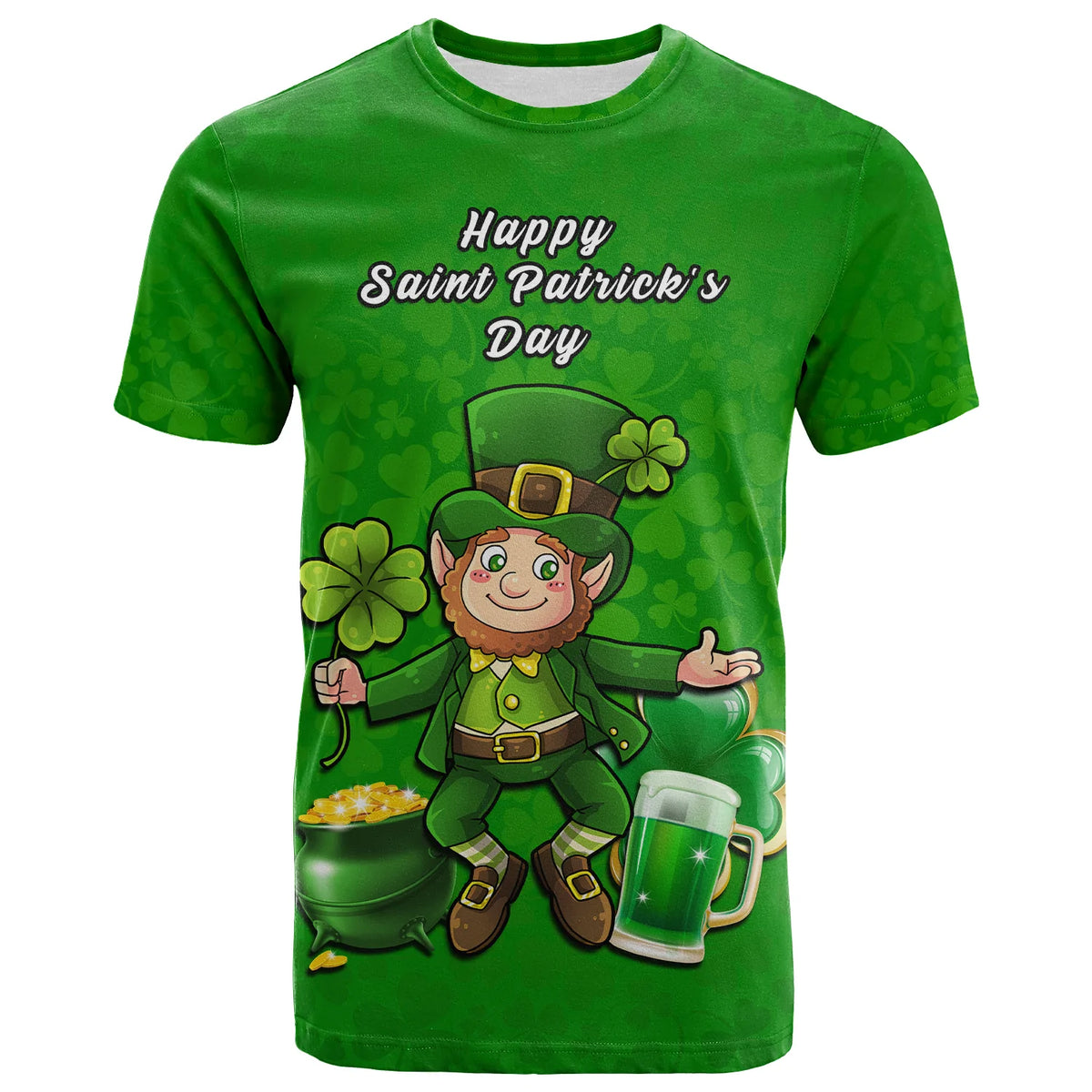Custom Ireland T Shirt Saint Patricks Day Happy Leprechaun And Shamrock - Wonder Print Shop