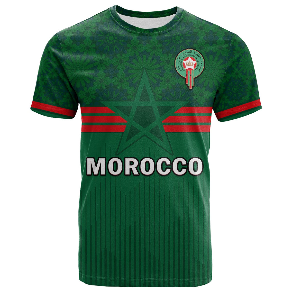 Morocco Football T Shirt World Cup 2022 Green Moroccan Pattern - Wonder Print Shop
