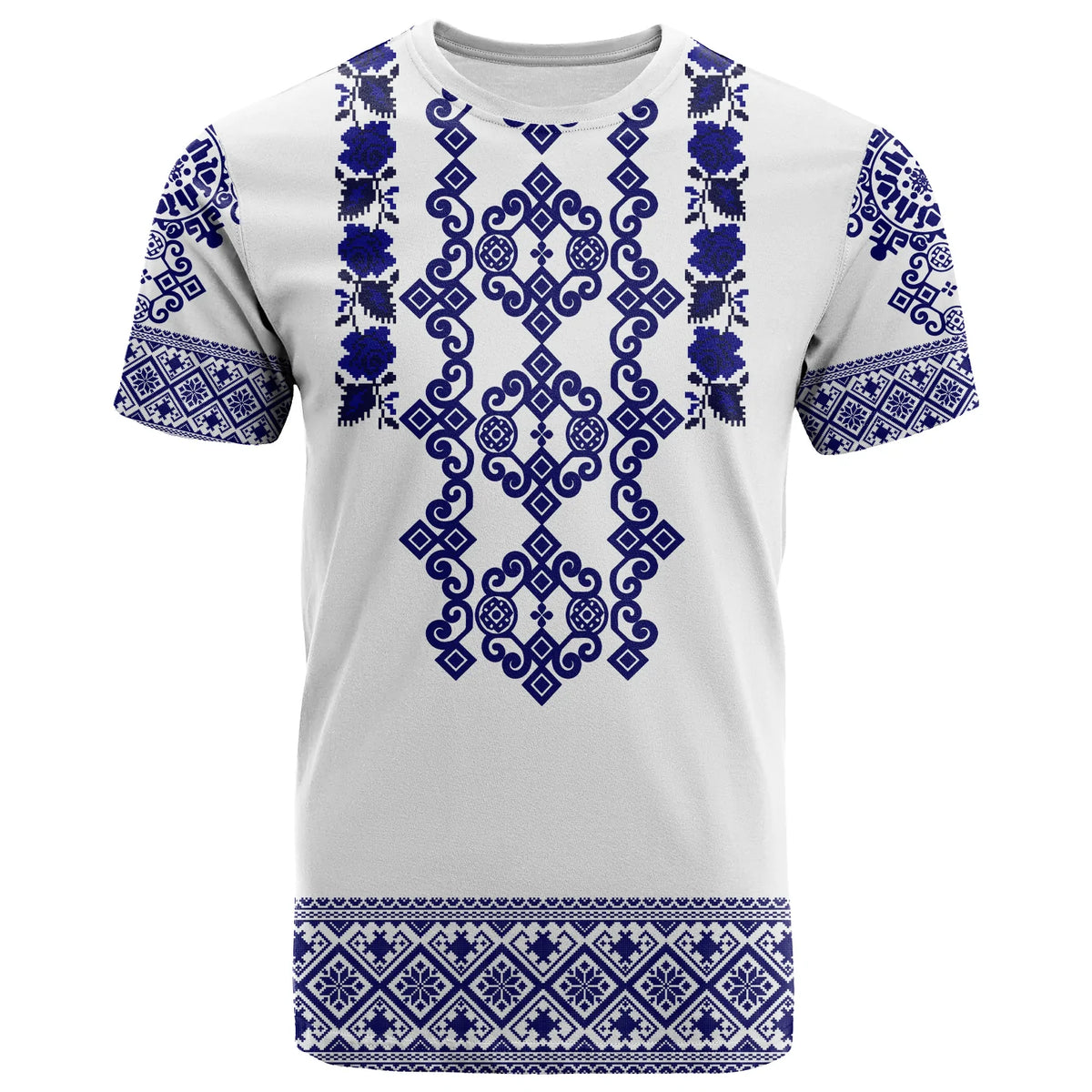 Custom Ukraine T Shirt Navy Ukrainian Folk - Wonder Print Shop