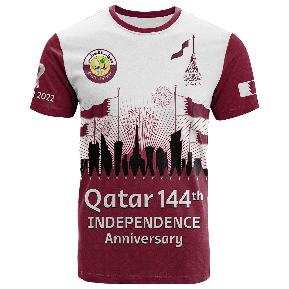 Qatar T Shirt Happy 144th Independence Anniversary Mix World Cup 2022 - Wonder Print Shop