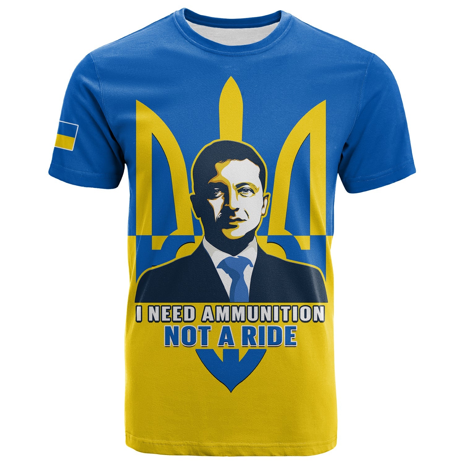 custom-personalised-ukraine-t-shirt-ukrainian-president-i-need-ammunition-not-a-ride-blue