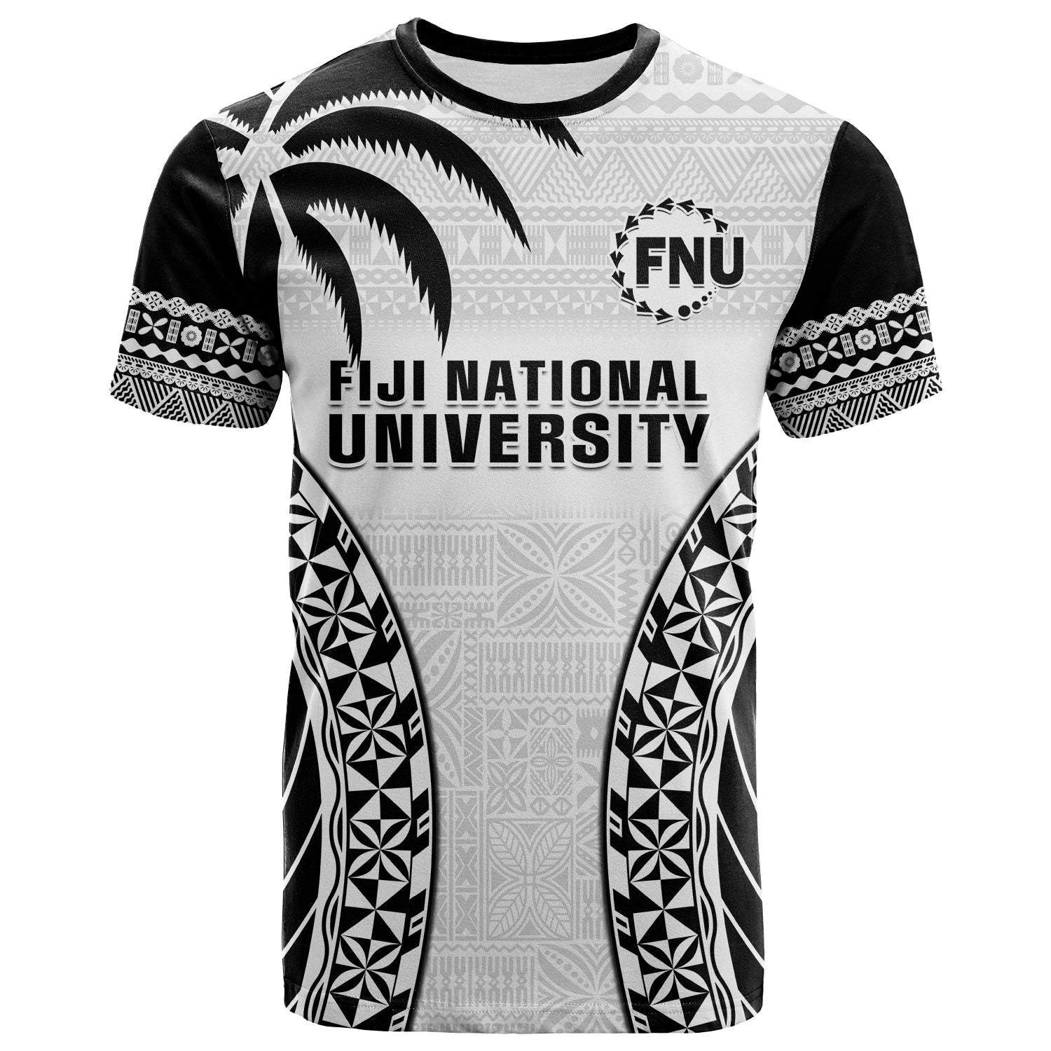 Custom Fiji University T Shirt National Fijian Tapa Pattern White - Wonder Print Shop