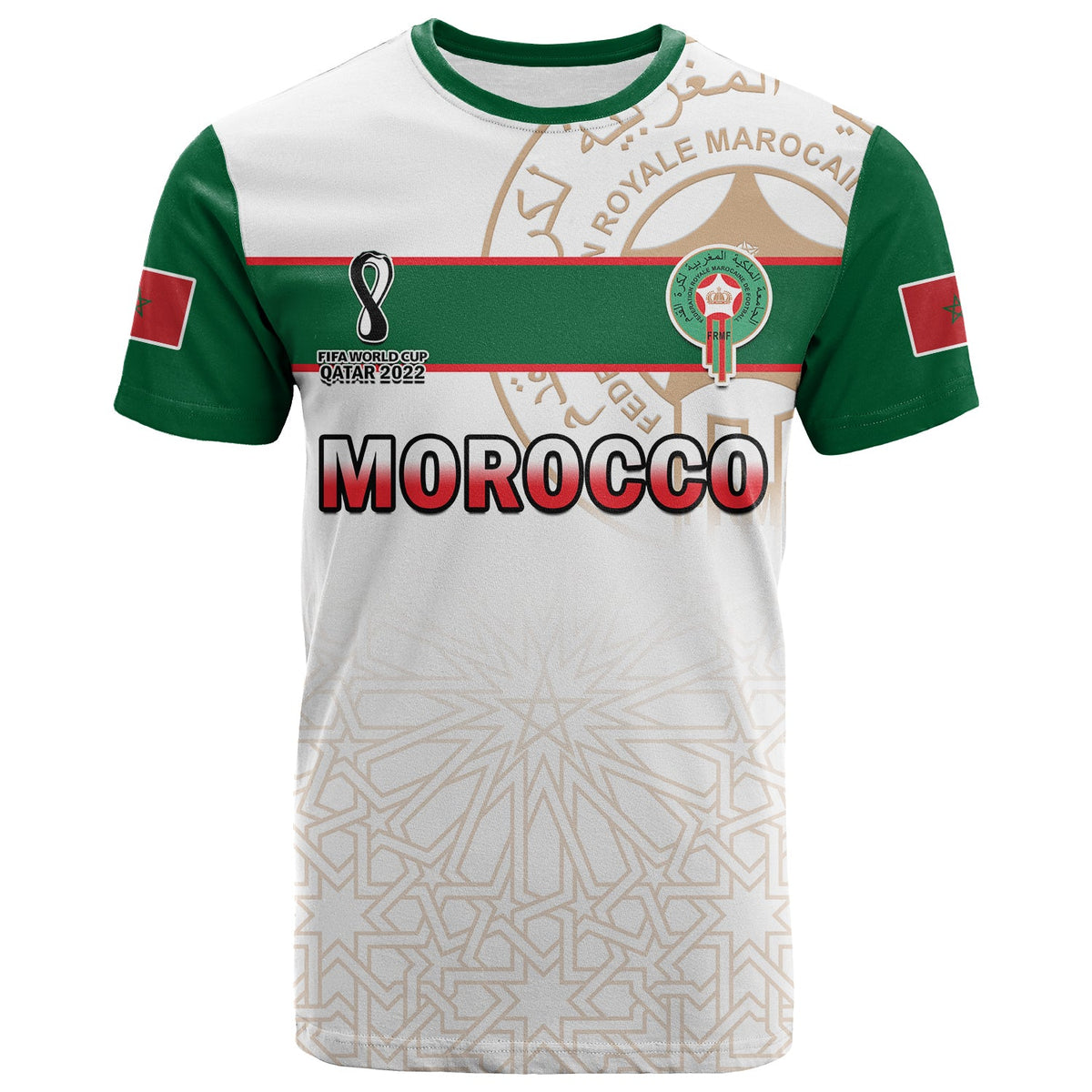 Morocco Football T Shirt Atlas Lions White World Cup 2022 - Wonder Print Shop
