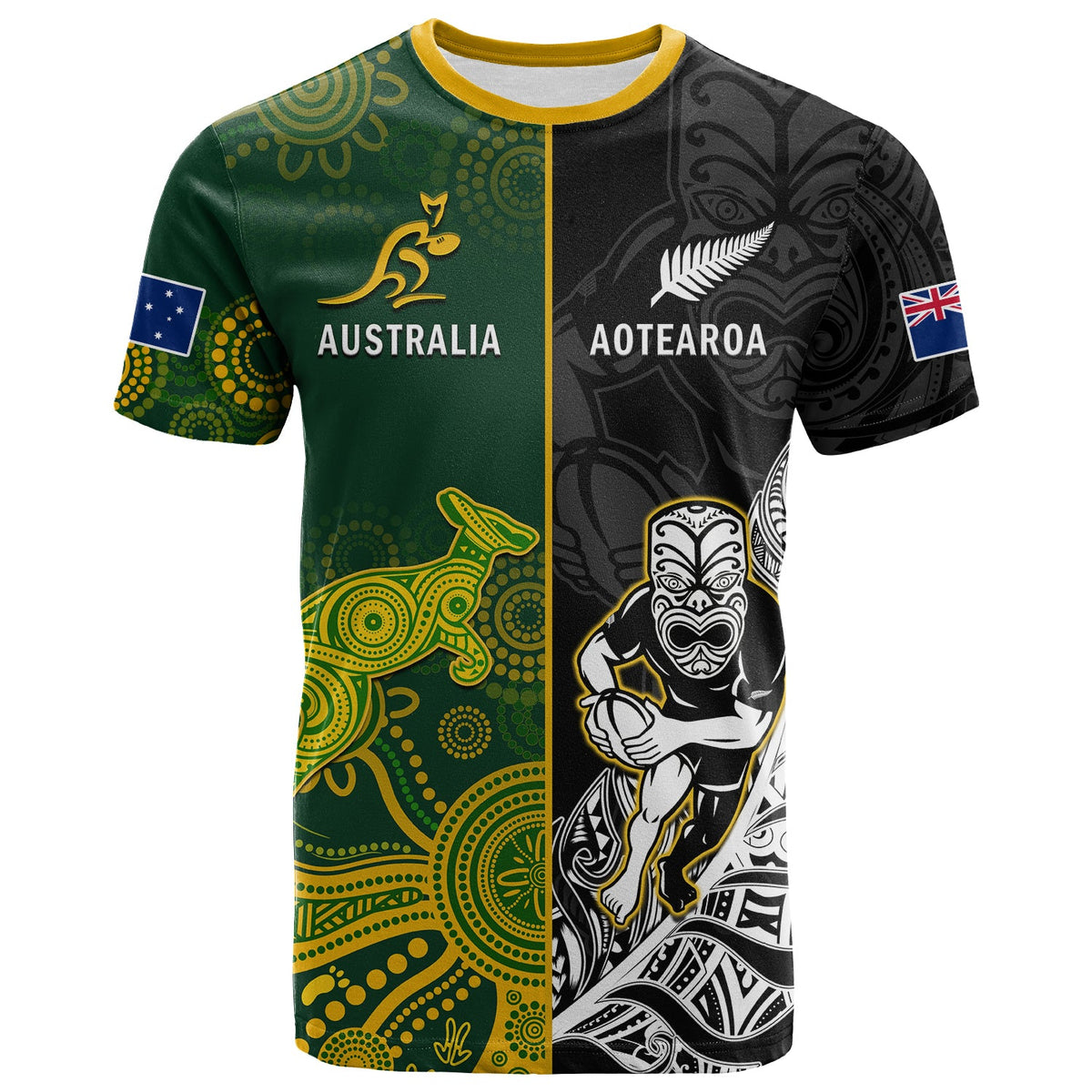 Custom Australia Rugby Mix Aotearoa Rugby T Shirt Wallabies All Black Special Version - Wonder Print Shop
