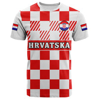Custom Croatia Football T Shirt Hrvatska Checkerboard Red Version - Wonder Print Shop