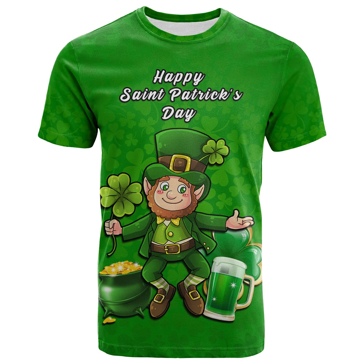 Ireland T Shirt Saint Patricks Day Happy Leprechaun And Shamrock - Wonder Print Shop
