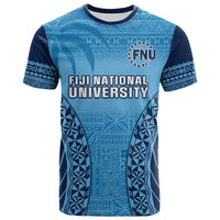 Custom Fiji University T Shirt National Fijian Tapa Pattern Blue - Wonder Print Shop