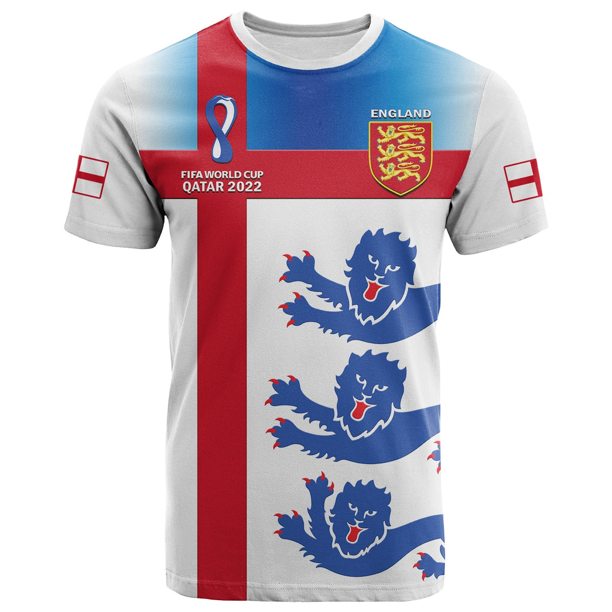 Custom England Football T Shirt Three Lions Champions World Cup 2022 - Wonder Print Shop