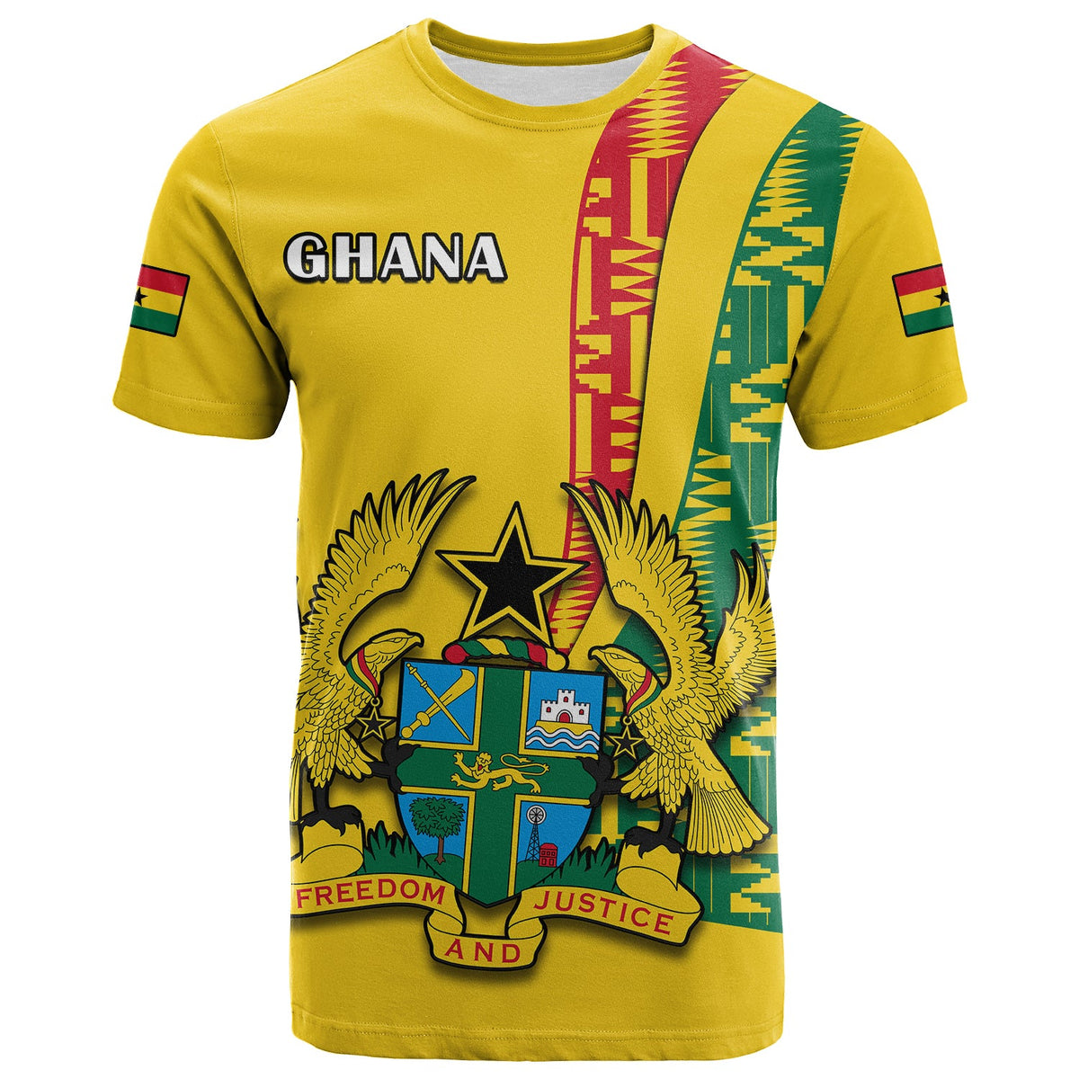 Ghana T Shirt Ghanan Coat Of Arms Mix Kente Pattern - Wonder Print Shop