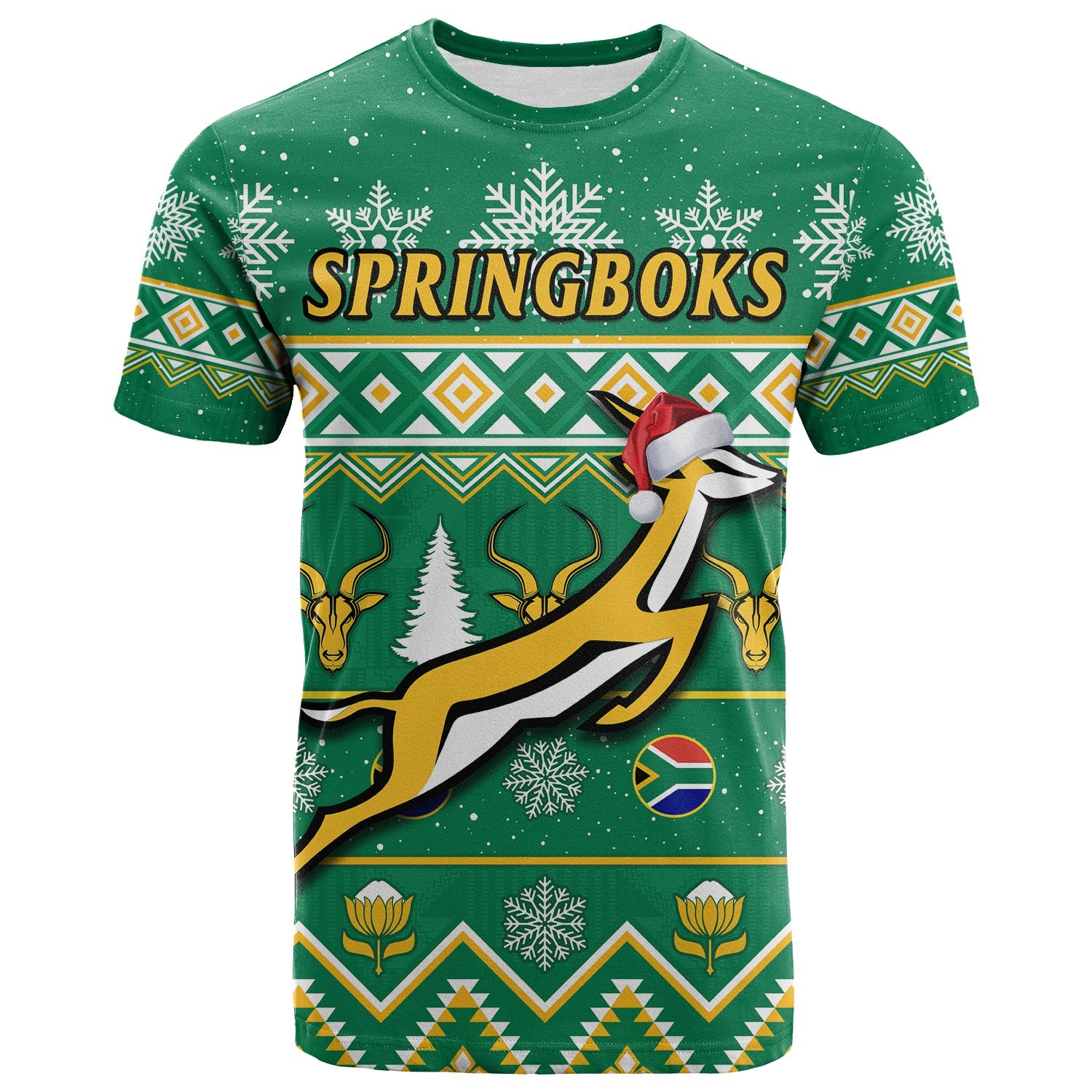 South Africa Rugby Christmas T Shirt Springboks Proud Geseende Kersfees - Wonder Print Shop