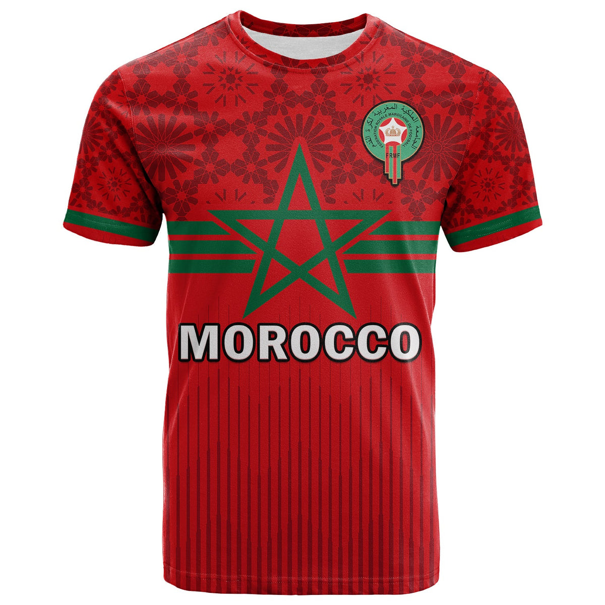 Morocco Football T Shirt World Cup 2022 Red Moroccan Pattern - Wonder Print Shop