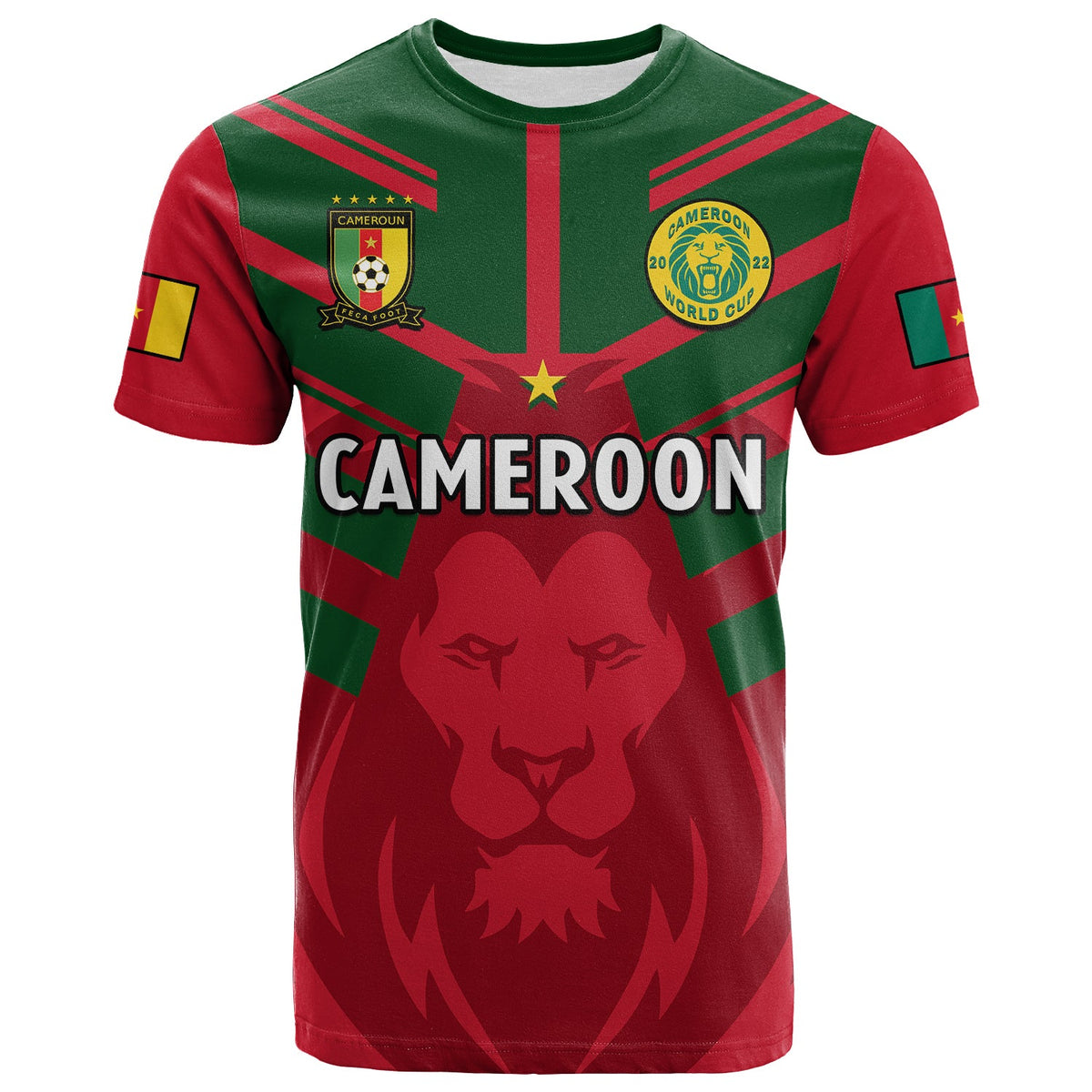 Custom Cameroon Football T Shirt Les Lions Indomptables Red World Cup 2022 - Wonder Print Shop