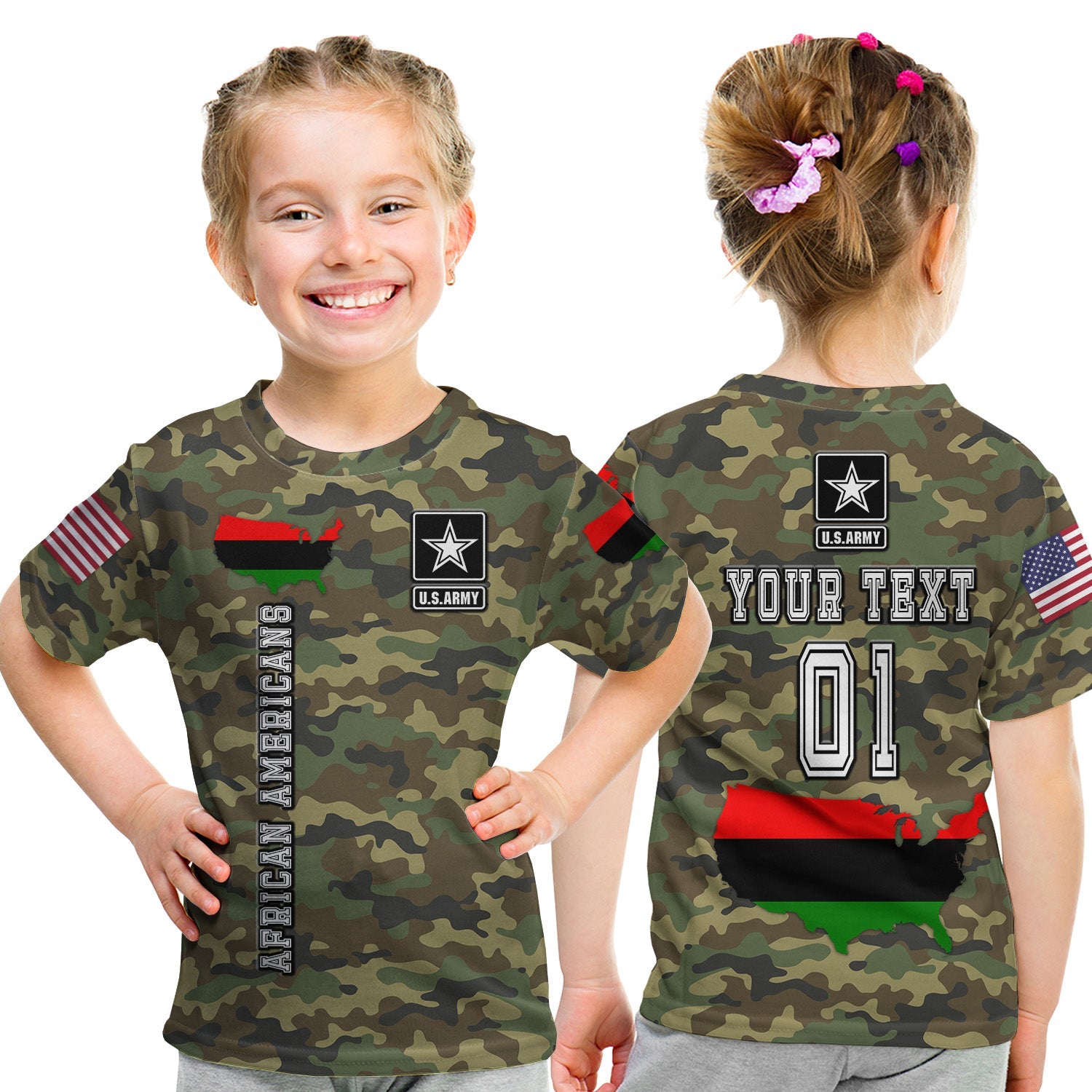 (Custom Personalised) Military of African Americans T Shirt KID Flag Simple Style LT8 - Wonder Print Shop