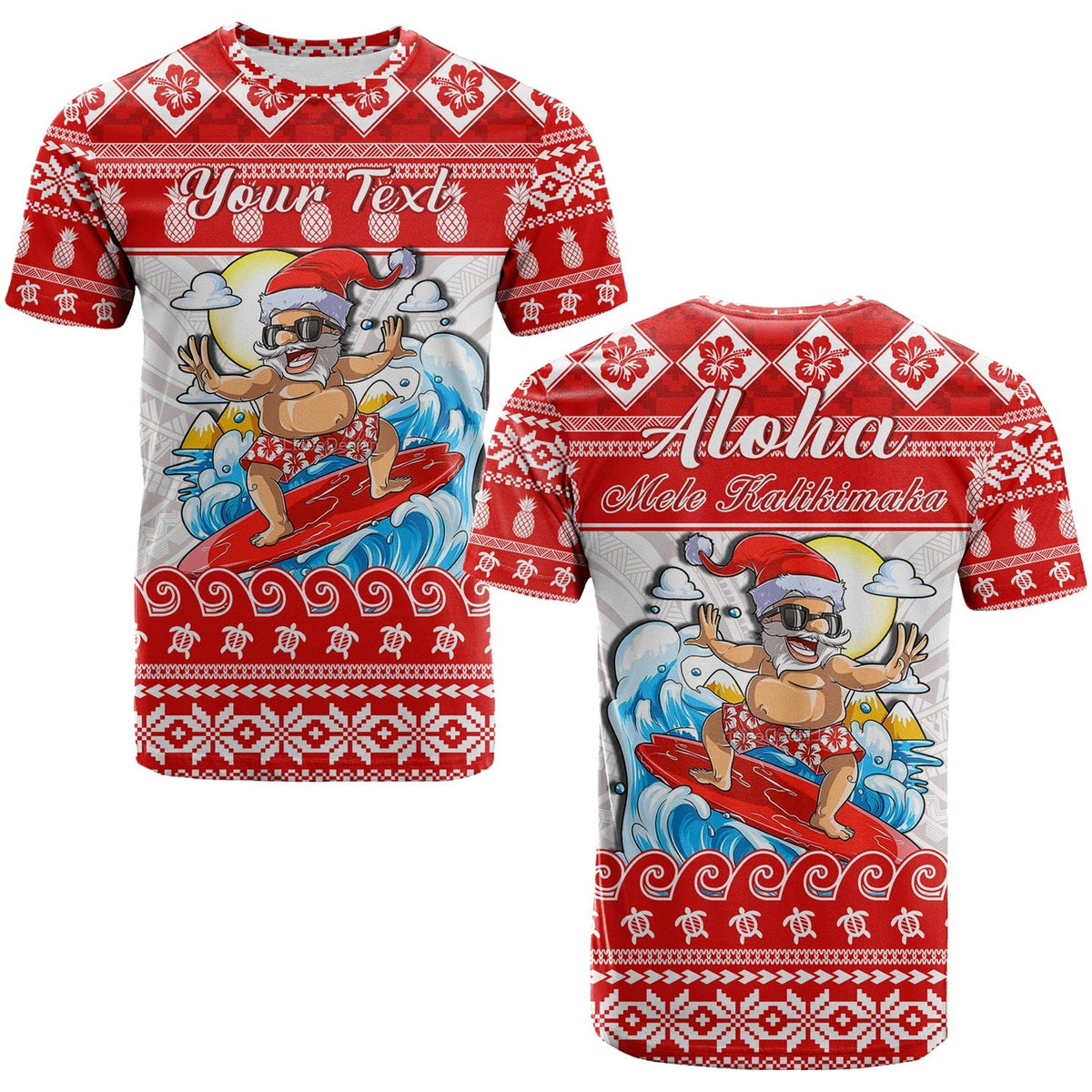 Custom Hawaii Christmas T Shirt Surfing Santa Mele Kalikimaka Polynesian - Wonder Print Shop
