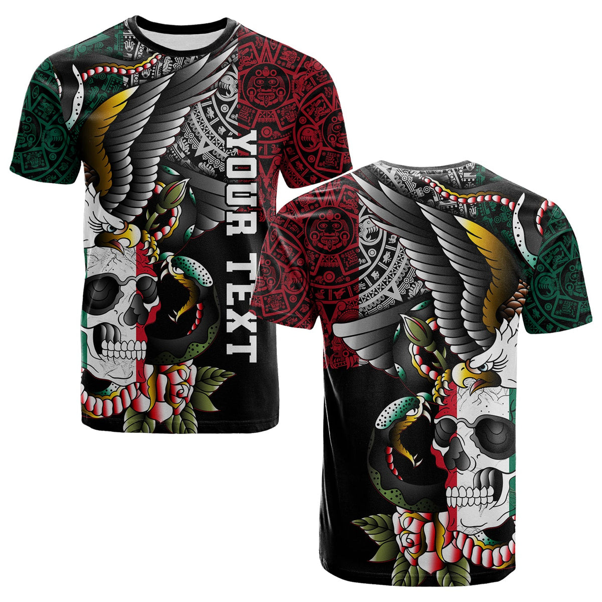 Custom Mexico T Shirt Mexican Skull Eagle With Angry Snake - Wonder Print Shop