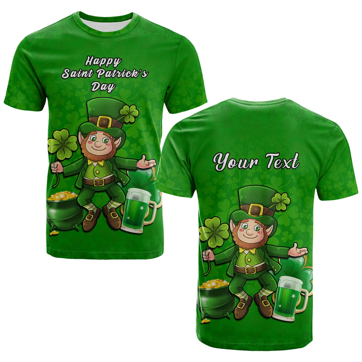 Custom Ireland T Shirt Saint Patricks Day Happy Leprechaun And Shamrock - Wonder Print Shop