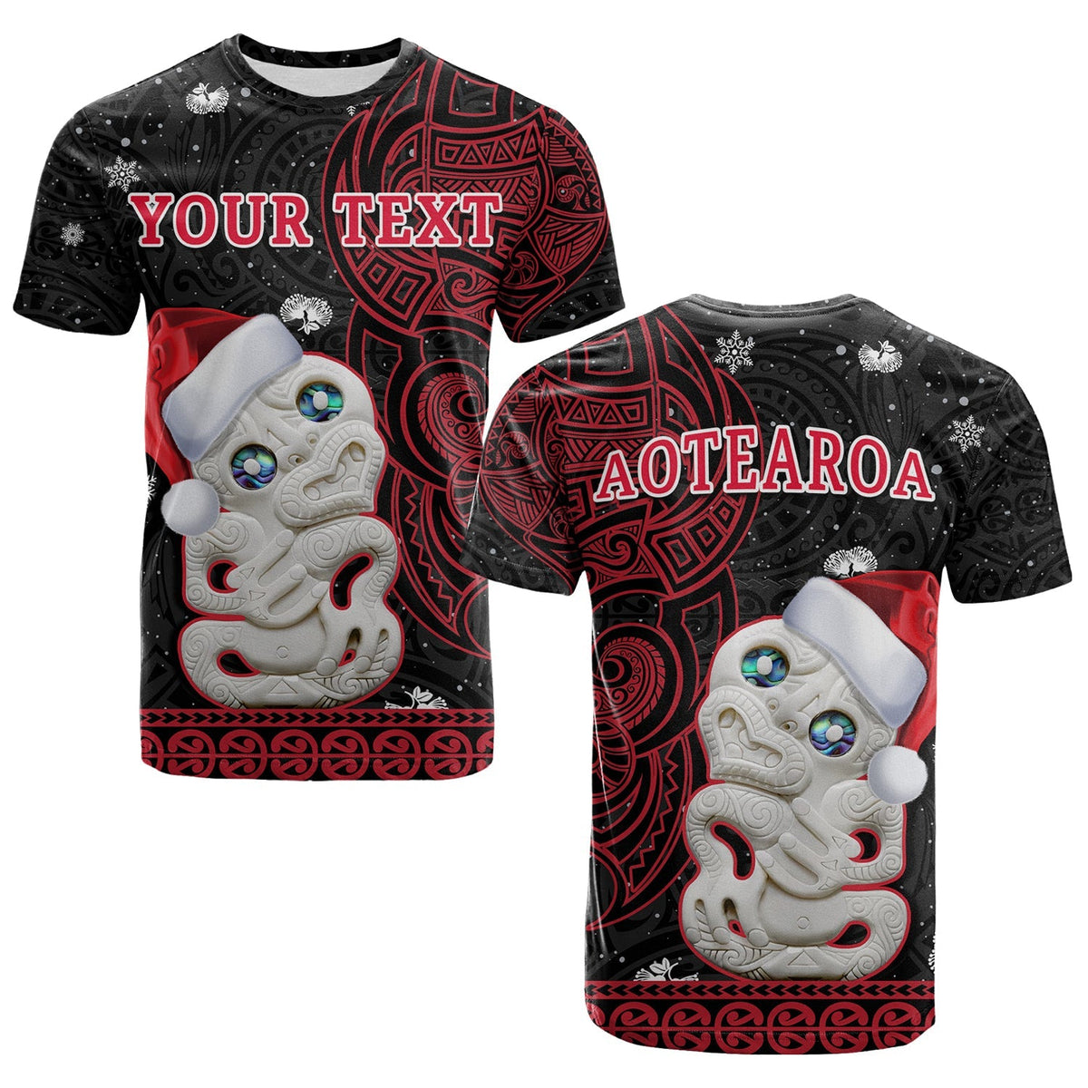 Custom New Zealand Christmas T Shirt Hei Tiki Red Pohutukawa Meri Kirihimete - Wonder Print Shop
